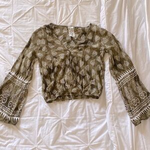 Boho long sleeve crop top